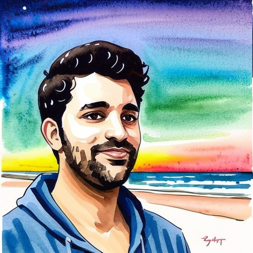 AI selfie of man on a beach, oil painting style