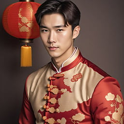Chinese New Year headshot in Tang suit