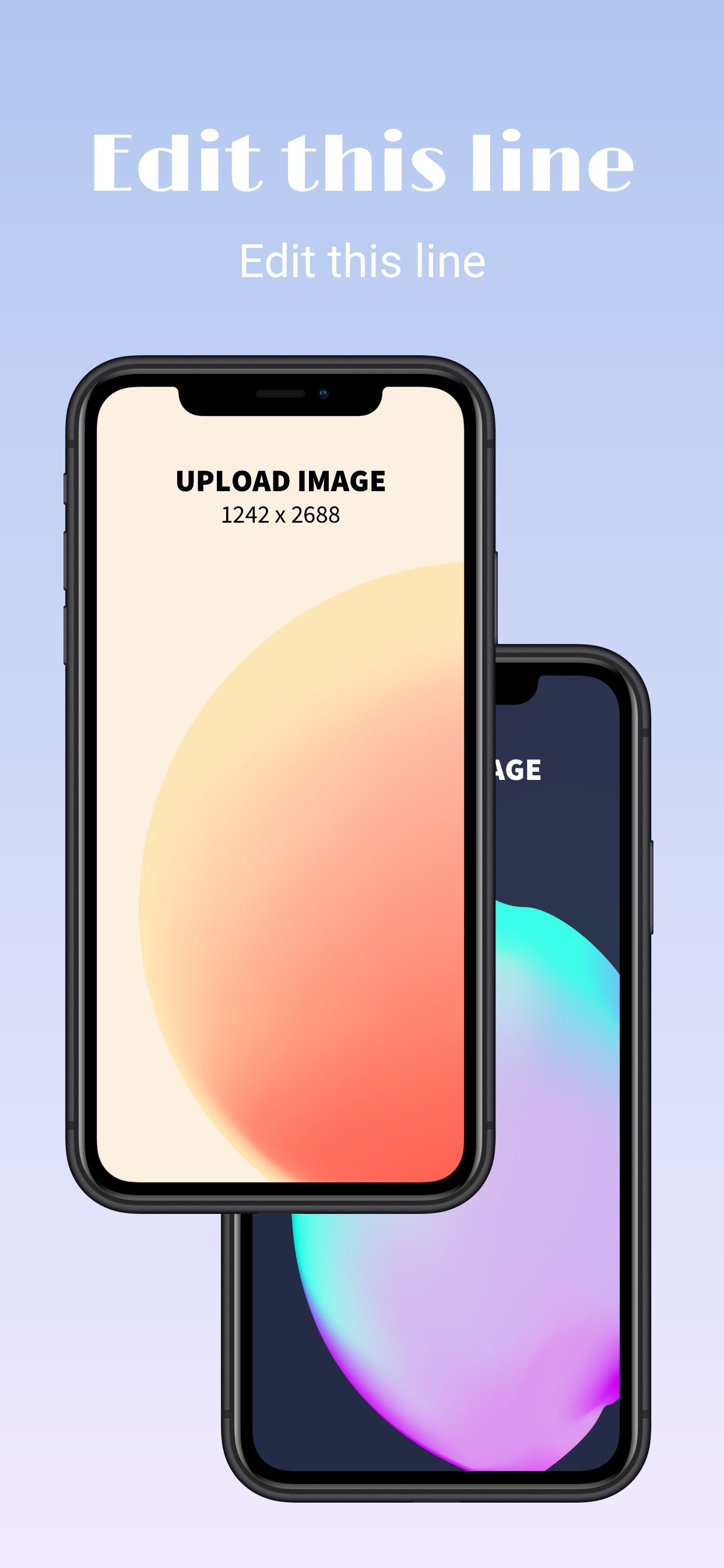 App Store screenshot featuring two photorealistic iPhone XS Max frames and two lines of copy.