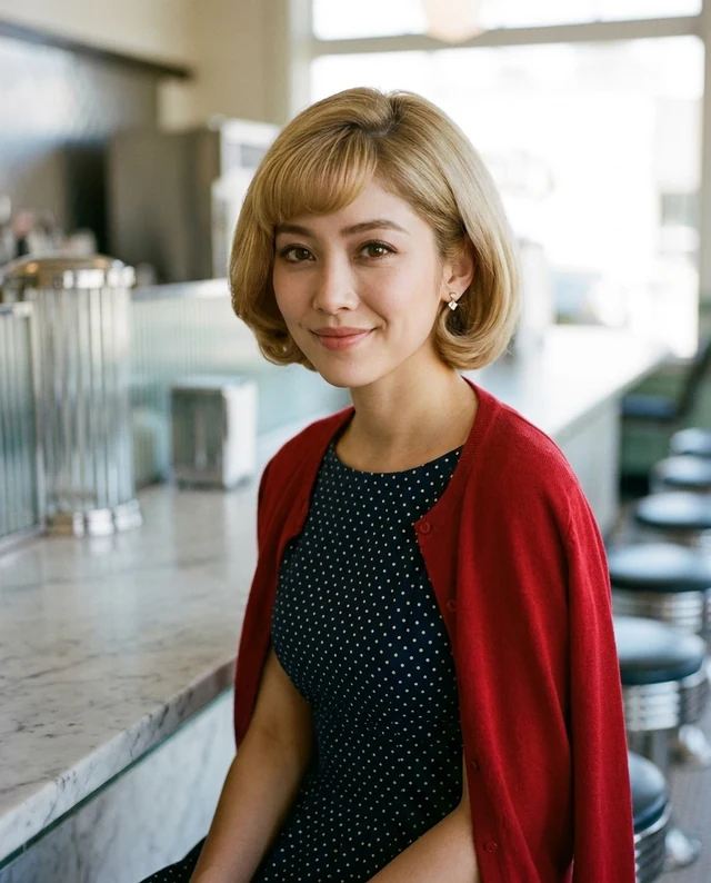 Soda Fountain Saturday, women styling on an AI model