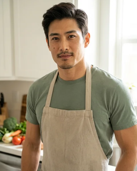 Cooking at home, men styling on an AI model