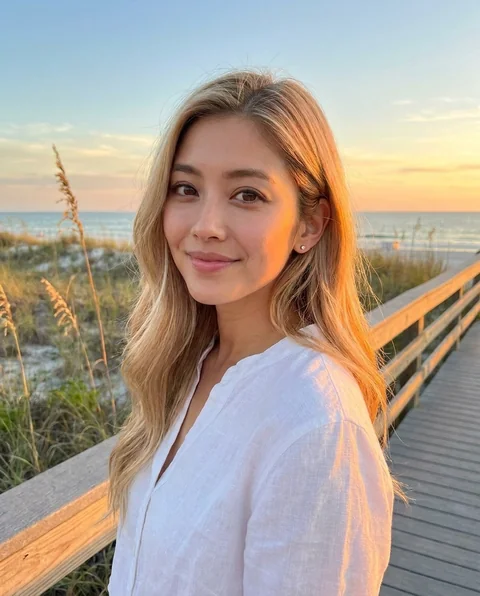 Beach sunset, women styling