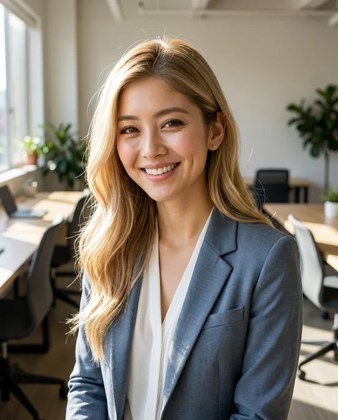 Modern workspace, women styling on an AI model