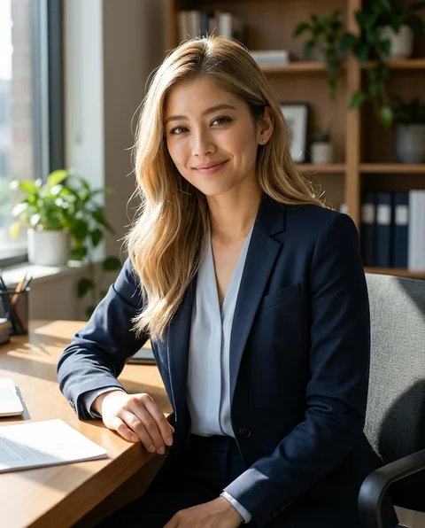 Executive desk, women styling on an AI model