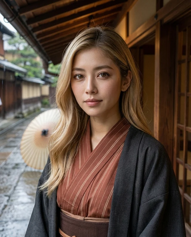 Rain at the Teahouse, women styling on an AI model