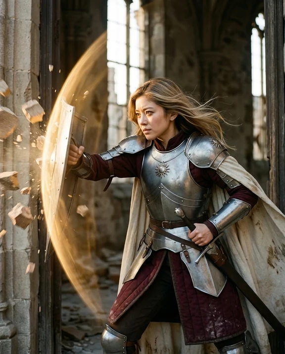 Shield of Light, women styling on an AI model