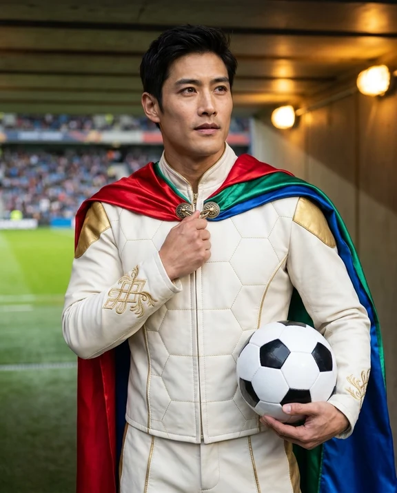 World Cup champion, men styling on an AI model