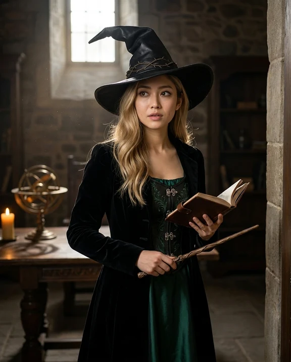 AI-generated witch costume portrait