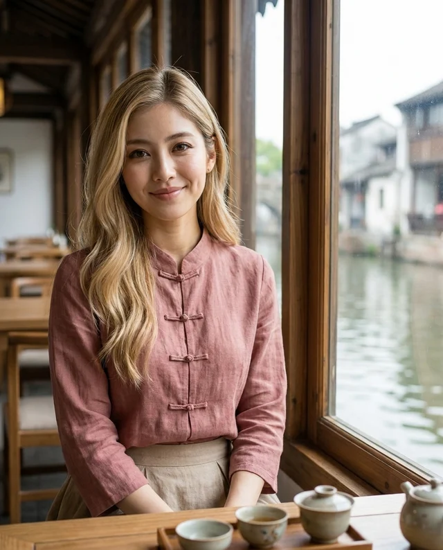 Waterside Tea House, women styling on an AI model