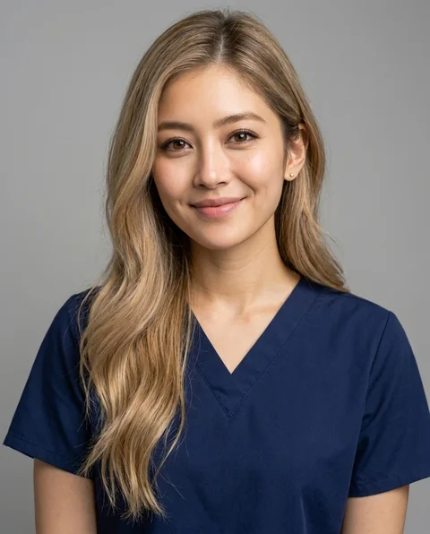 Navy scrubs, women styling