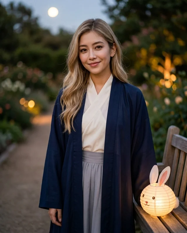 Lantern Walk, women styling on an AI model