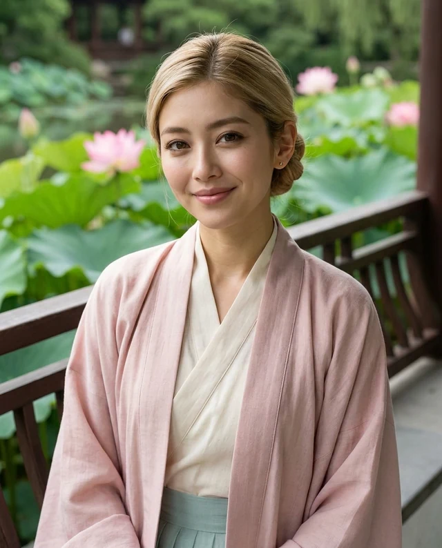 Lotus Pond, women styling on an AI model