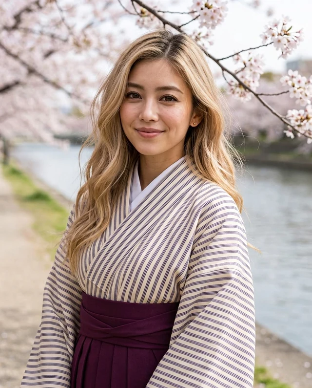 Spring Hakama, women styling on an AI model