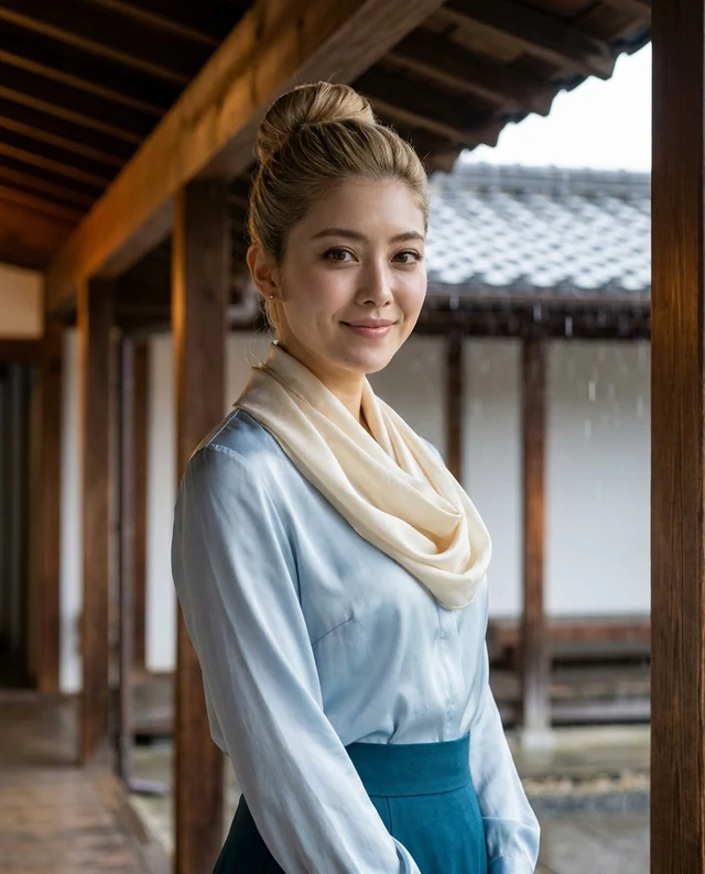 Rain on the Veranda, women styling on an AI model