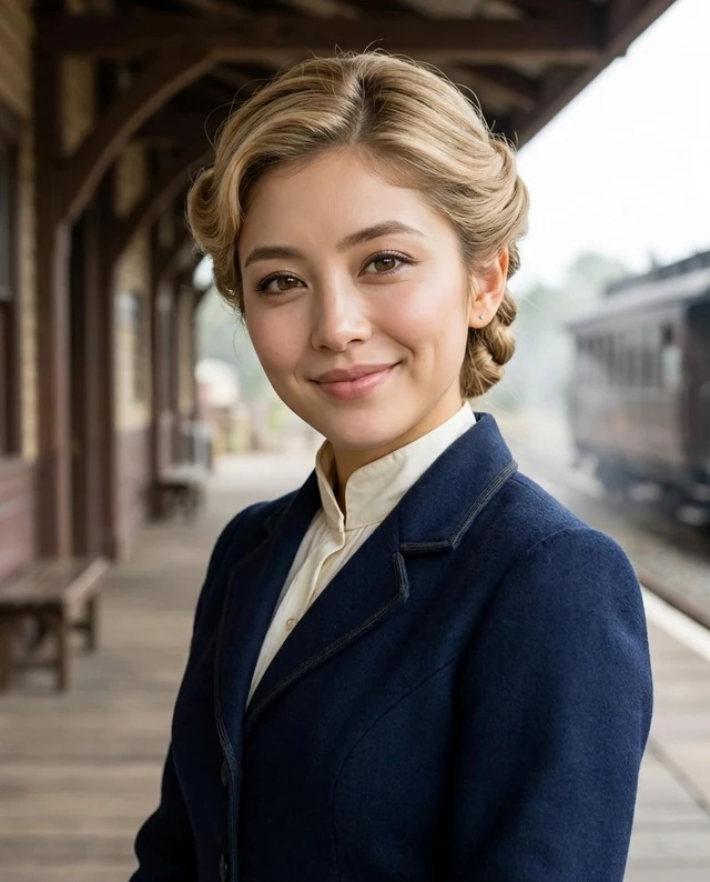 Rail Town Arrival, women styling on an AI model