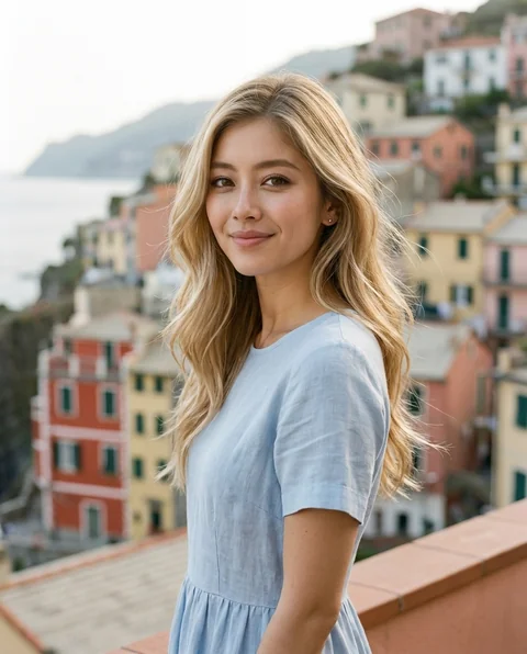 Italian coast, women styling on an AI model