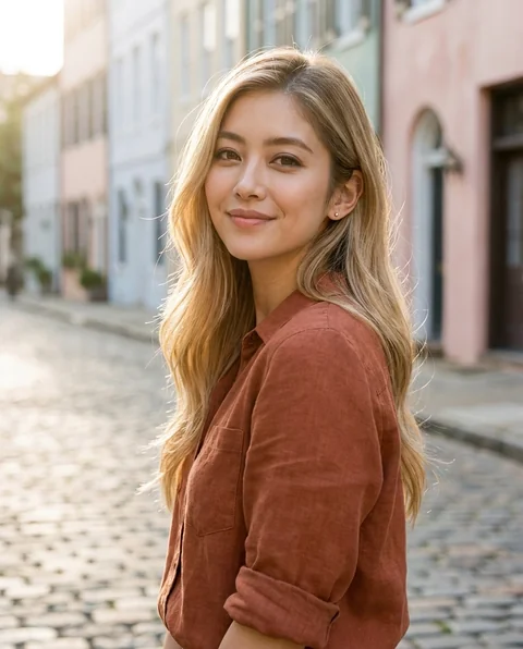 Old town, women styling on an AI model