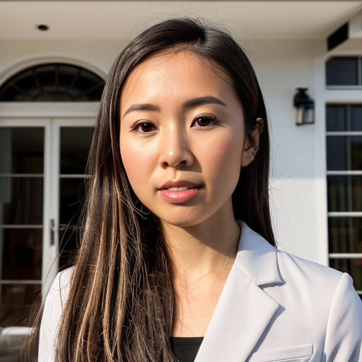 AI corporate headshot of woman in front of home