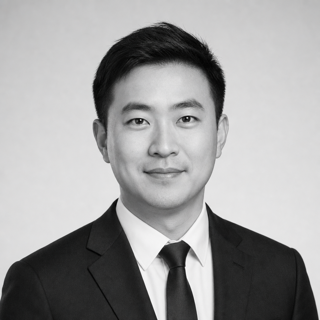 A black-and-white portrait