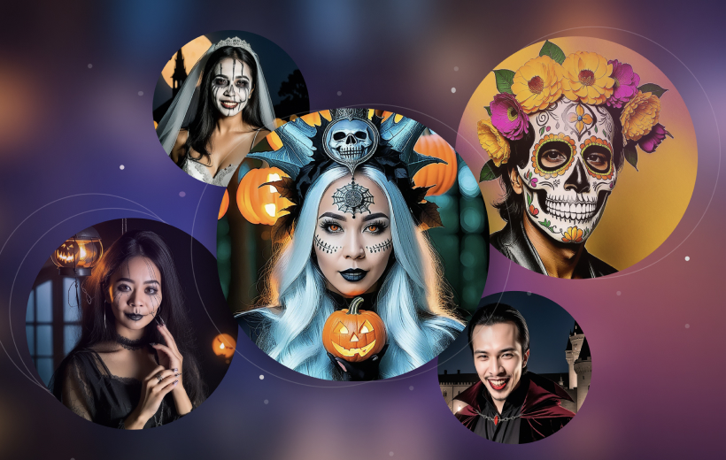 AI Halloween headshot in different costumes and characters
