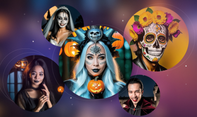 AI Halloween headshot in different costumes and characters